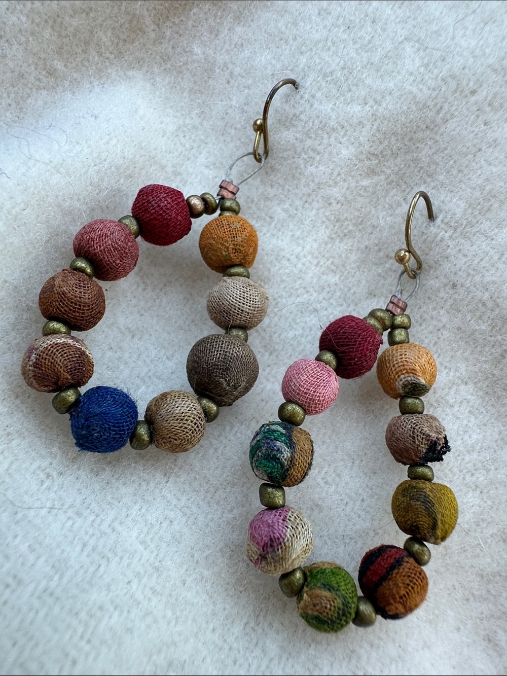 Handmade Multicolor Fabric Bead Hoop Earrings - Women Jewelry